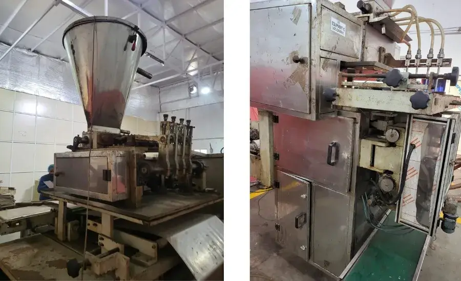 4 Track Pouch Packing Machine side view showing filling system